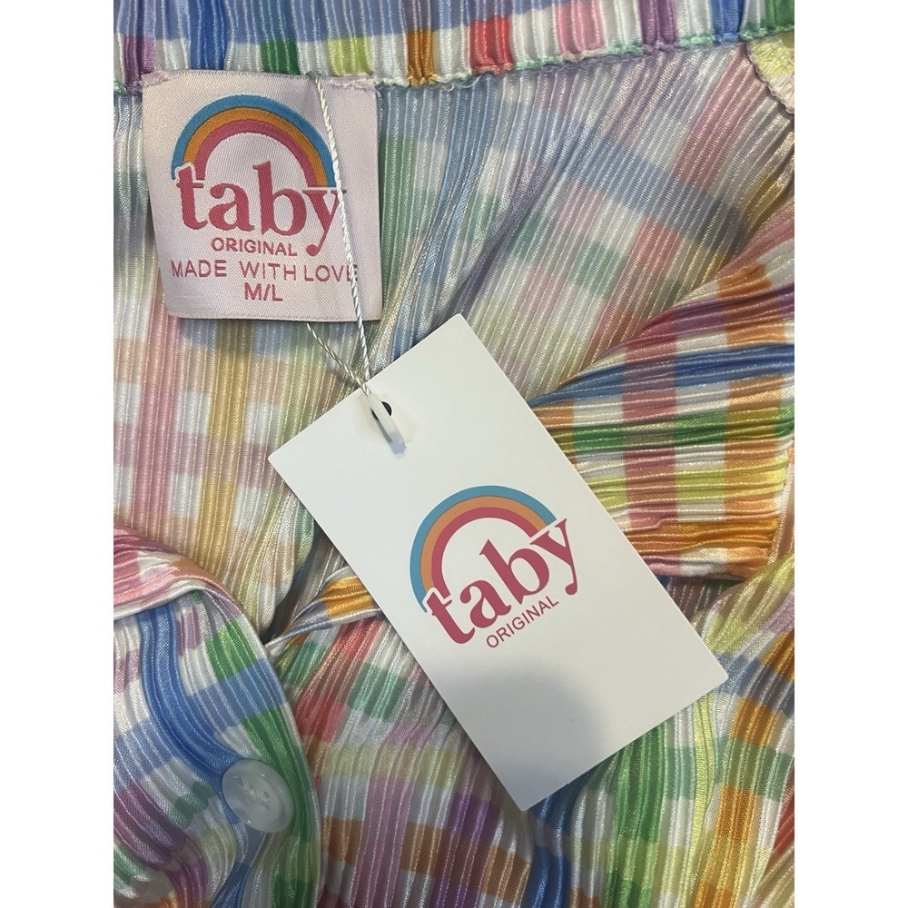 NWT Taby Rainbow Pastel Gingham Plaid Shirt Size M/L - Picture 3 of 5
